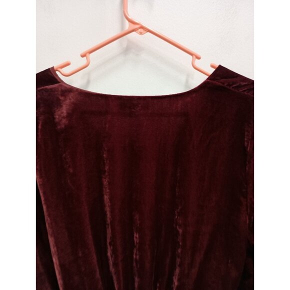 J. Crew Womens Velvet Blouse Top Size 12 Burgundy V Neck Long Sleeve Whimsygoth - Picture 8 of 10